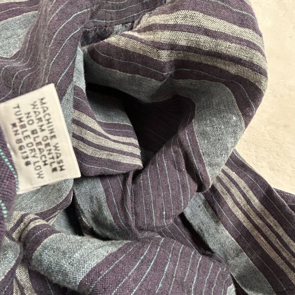 Bryn Walker Womens Striped Button-Down Linen Tunic Shirt Medium Purple Lagenlook - Picture 8 of 9